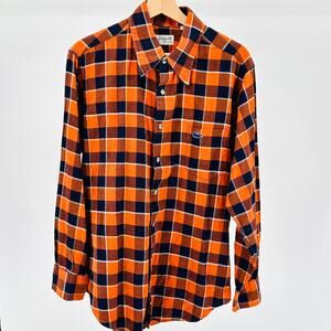 Vintage 70s Furchgott's Florida Orange Navy Plaid Cotton Button Front Shirt